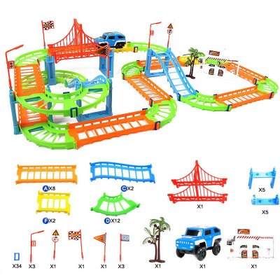 73Pcs Electric Rail Race Bend Flax Two layer Car Race Tracks Magic Racing Track Assembly Car Toy Kids Christmas Gift